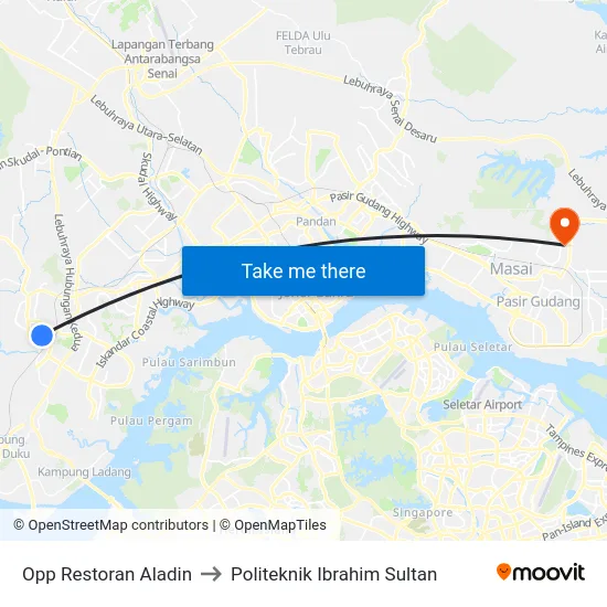 Opp Restoran Aladin to Politeknik Ibrahim Sultan map