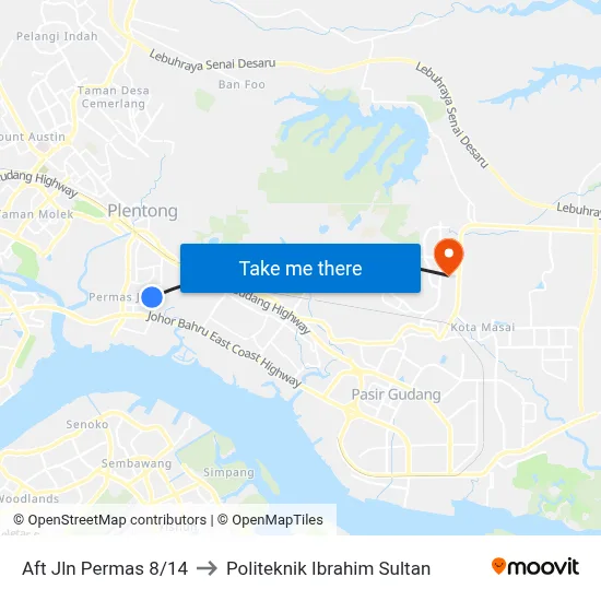 Aft Jln Permas 8/14 to Politeknik Ibrahim Sultan map