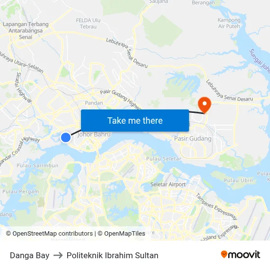 Danga Bay to Politeknik Ibrahim Sultan map