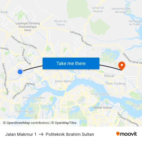 Jalan Makmur 1 to Politeknik Ibrahim Sultan map