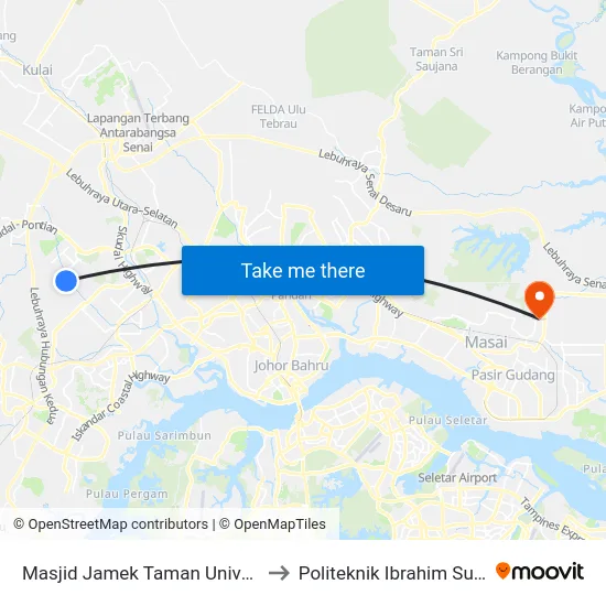 Masjid Jamek Taman Universiti to Politeknik Ibrahim Sultan map