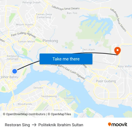 Restoran Sing to Politeknik Ibrahim Sultan map