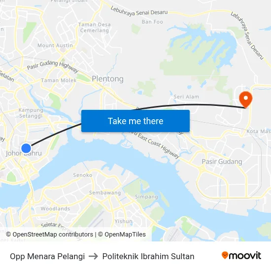 Opp Menara Pelangi to Politeknik Ibrahim Sultan map