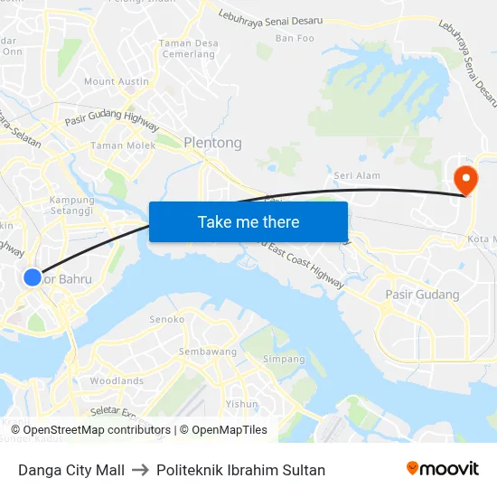 Danga City Mall to Politeknik Ibrahim Sultan map