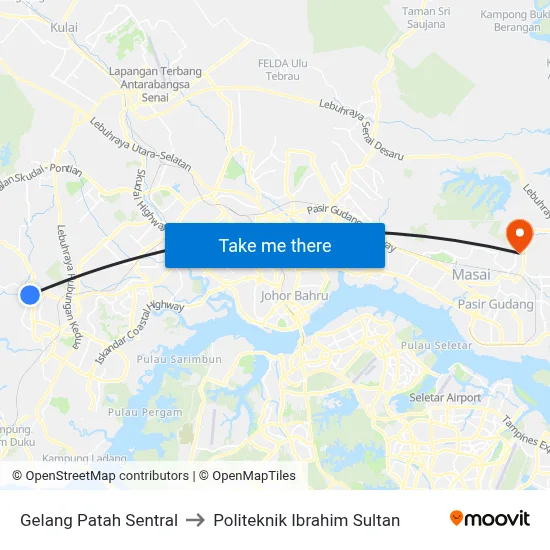 Gelang Patah Sentral to Politeknik Ibrahim Sultan map