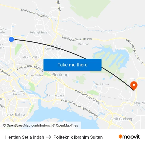 Hentian Setia Indah to Politeknik Ibrahim Sultan map