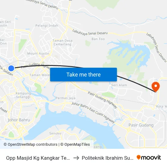 Opp Masjid Kg Kangkar Tebrau to Politeknik Ibrahim Sultan map
