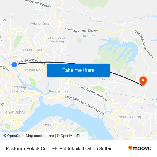 Restoran Pokok Ceri to Politeknik Ibrahim Sultan map