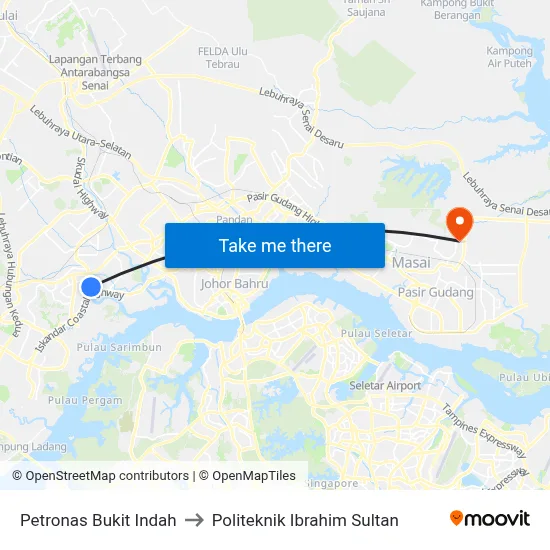 Petronas Bukit Indah to Politeknik Ibrahim Sultan map