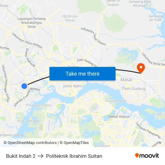 Bukit Indah 2 to Politeknik Ibrahim Sultan map