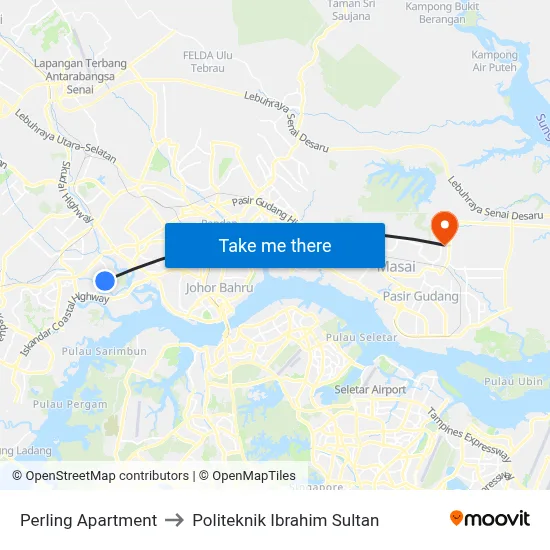 Perling Apartment to Politeknik Ibrahim Sultan map