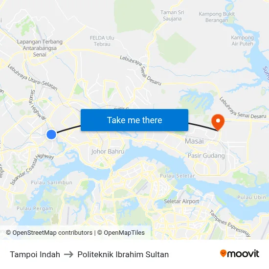 Tampoi Indah to Politeknik Ibrahim Sultan map