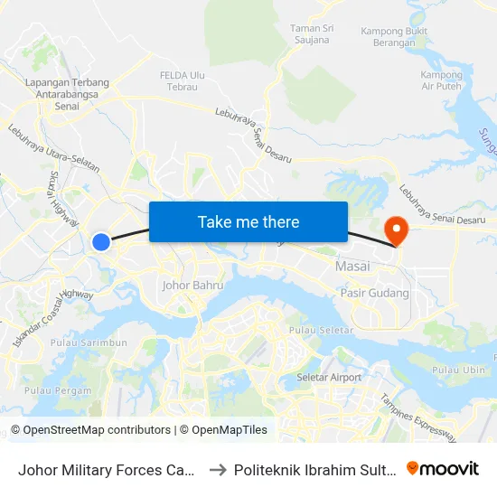 Johor Military Forces Camp to Politeknik Ibrahim Sultan map