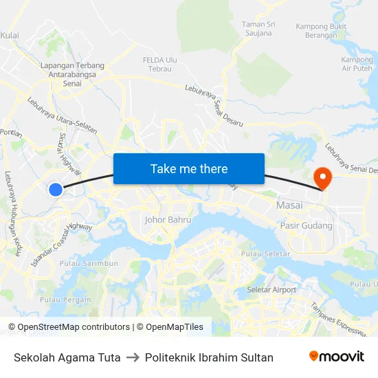 Sekolah Agama Tuta to Politeknik Ibrahim Sultan map