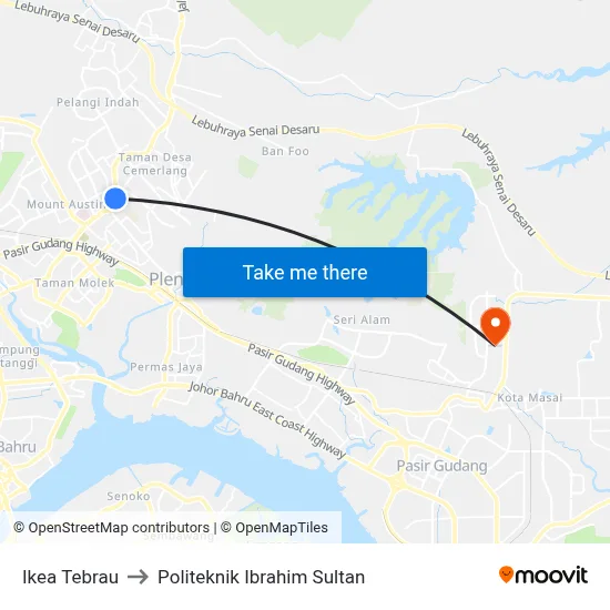 Ikea Tebrau to Politeknik Ibrahim Sultan map