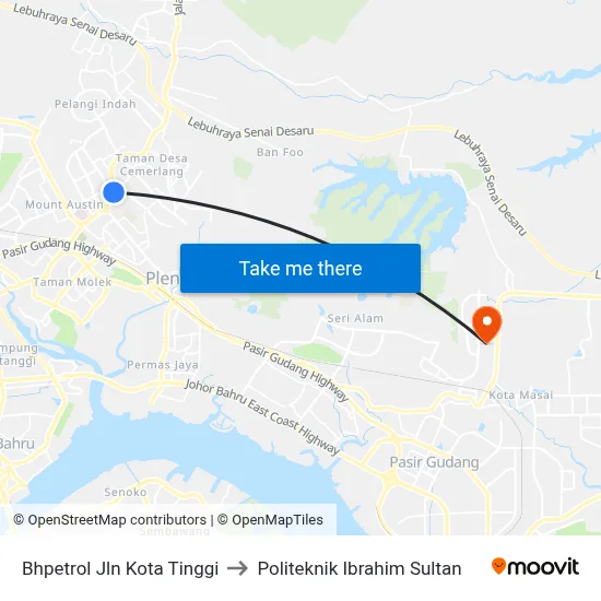 Bhpetrol Jln Kota Tinggi to Politeknik Ibrahim Sultan map