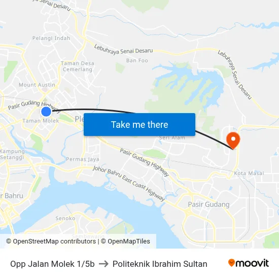 Opp Jalan Molek 1/5b to Politeknik Ibrahim Sultan map