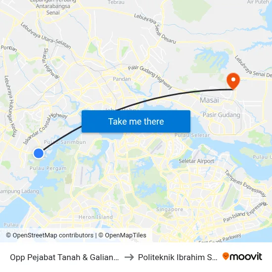 Opp Pejabat Tanah & Galian Johor to Politeknik Ibrahim Sultan map