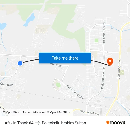 Aft Jln Tasek 64 to Politeknik Ibrahim Sultan map