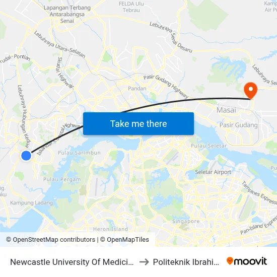 Newcastle University Of Medicine (Malaysia) to Politeknik Ibrahim Sultan map
