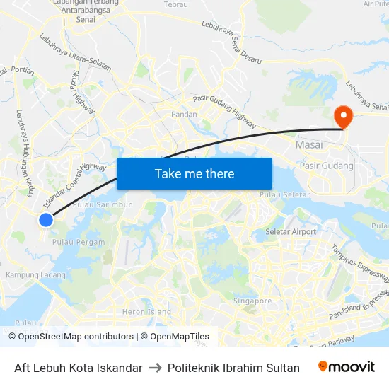 Aft Lebuh Kota Iskandar to Politeknik Ibrahim Sultan map
