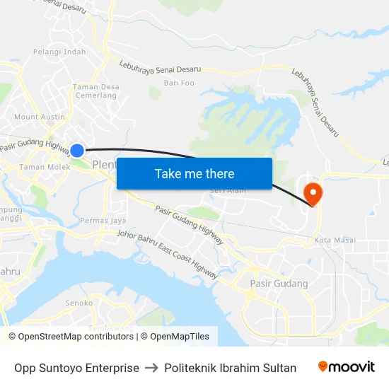 Opp Suntoyo Enterprise to Politeknik Ibrahim Sultan map
