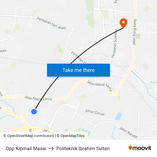 Opp Kipmall Masai to Politeknik Ibrahim Sultan map