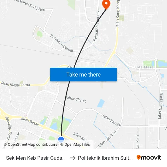 Sek Men Keb Pasir Gudang to Politeknik Ibrahim Sultan map