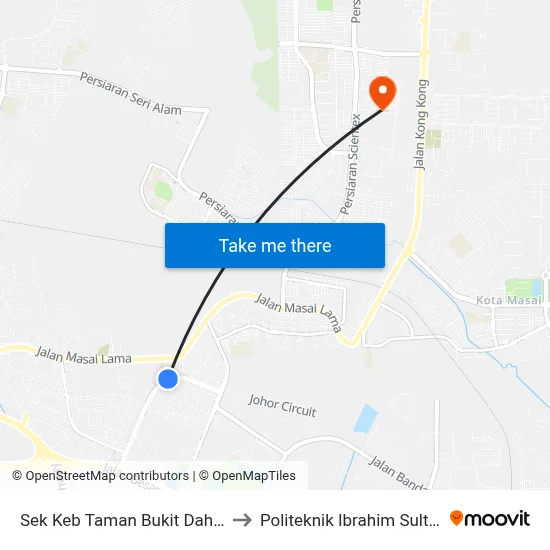 Sek Keb Taman Bukit Dahlia to Politeknik Ibrahim Sultan map