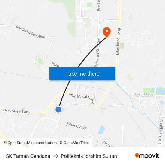 SK Taman Cendana to Politeknik Ibrahim Sultan map