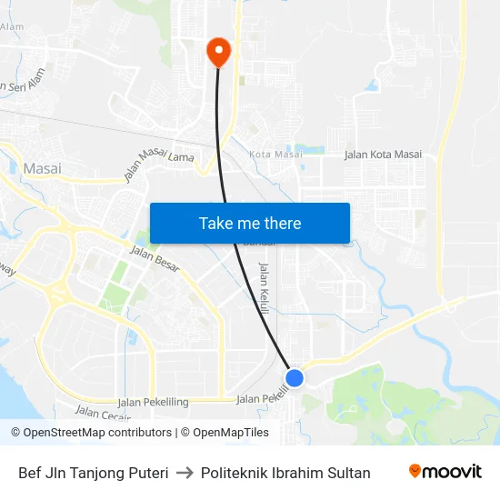 Bef Jln Tanjong Puteri to Politeknik Ibrahim Sultan map