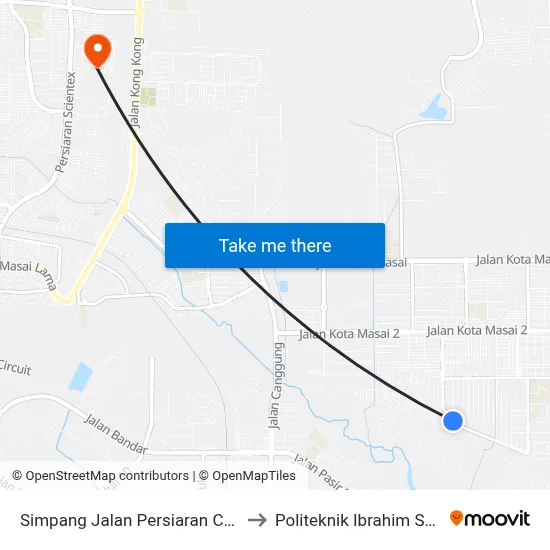 Simpang Jalan Persiaran Cermai to Politeknik Ibrahim Sultan map