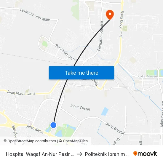 Hospital Waqaf An-Nur Pasir Gudang to Politeknik Ibrahim Sultan map