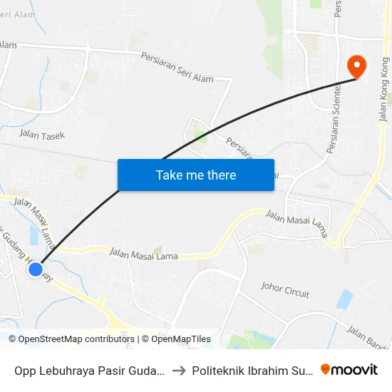 Opp Lebuhraya Pasir Gudang 2 to Politeknik Ibrahim Sultan map