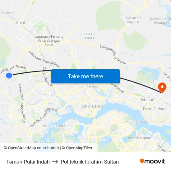 Taman Pulai Indah to Politeknik Ibrahim Sultan map