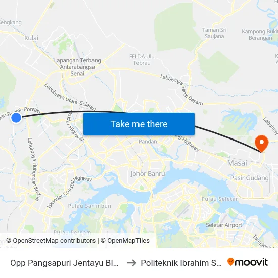 Opp Pangsapuri Jentayu Block B1 to Politeknik Ibrahim Sultan map