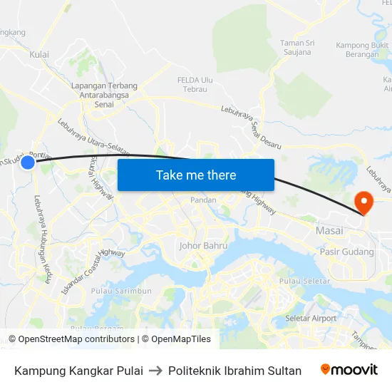 Kampung Kangkar Pulai to Politeknik Ibrahim Sultan map