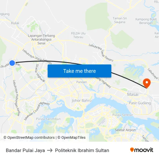 Bandar Pulai Jaya to Politeknik Ibrahim Sultan map