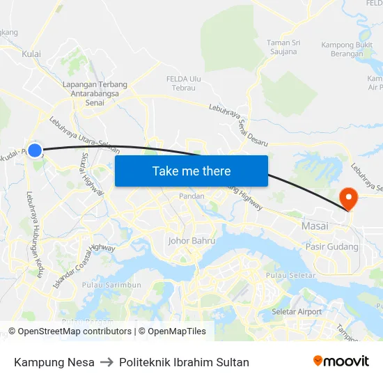 Kampung Nesa to Politeknik Ibrahim Sultan map