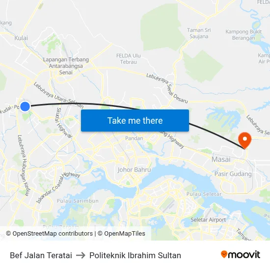 Bef Jalan Teratai to Politeknik Ibrahim Sultan map