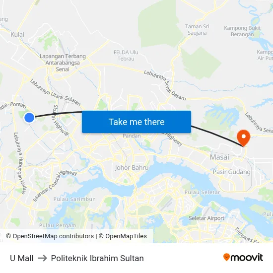 U Mall to Politeknik Ibrahim Sultan map