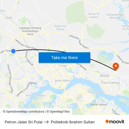 Petron Jalan Sri Pulai to Politeknik Ibrahim Sultan map