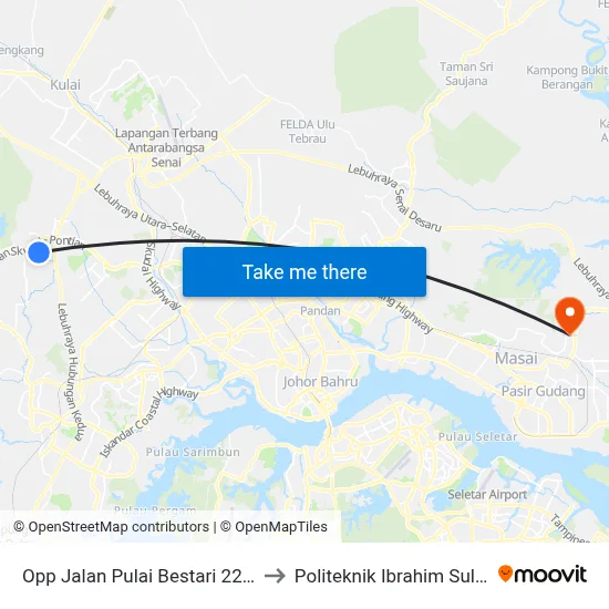 Opp Jalan Pulai Bestari 22 (2) to Politeknik Ibrahim Sultan map