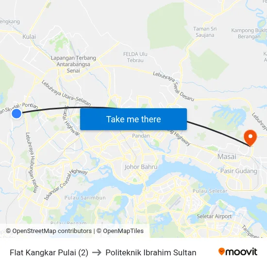 Flat Kangkar Pulai (2) to Politeknik Ibrahim Sultan map