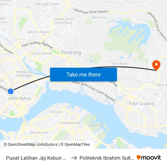 Pusat Latihan Jpj Kebun Teh to Politeknik Ibrahim Sultan map