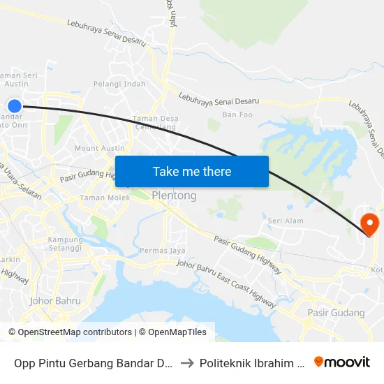 Opp Pintu Gerbang Bandar Dato' Onn to Politeknik Ibrahim Sultan map