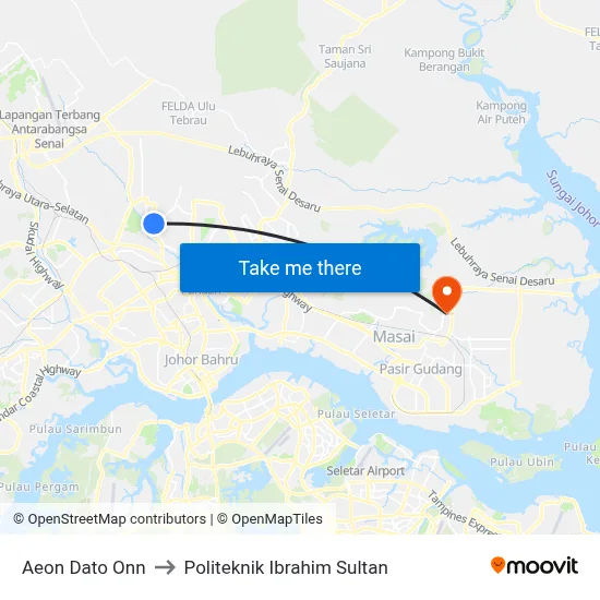 Aeon Dato Onn to Politeknik Ibrahim Sultan map