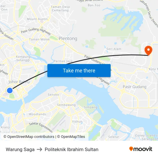 Warung Saga to Politeknik Ibrahim Sultan map