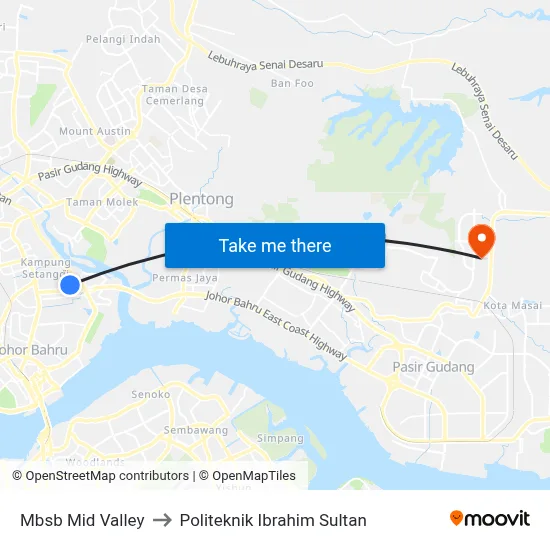 Mbsb Mid Valley to Politeknik Ibrahim Sultan map