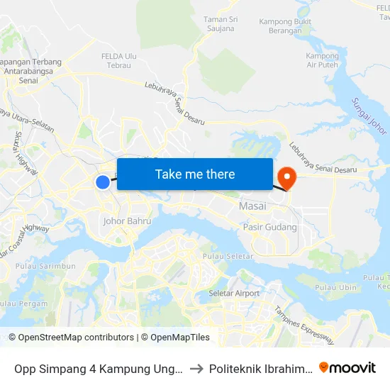 Opp Simpang 4 Kampung Ungku Mohsin to Politeknik Ibrahim Sultan map